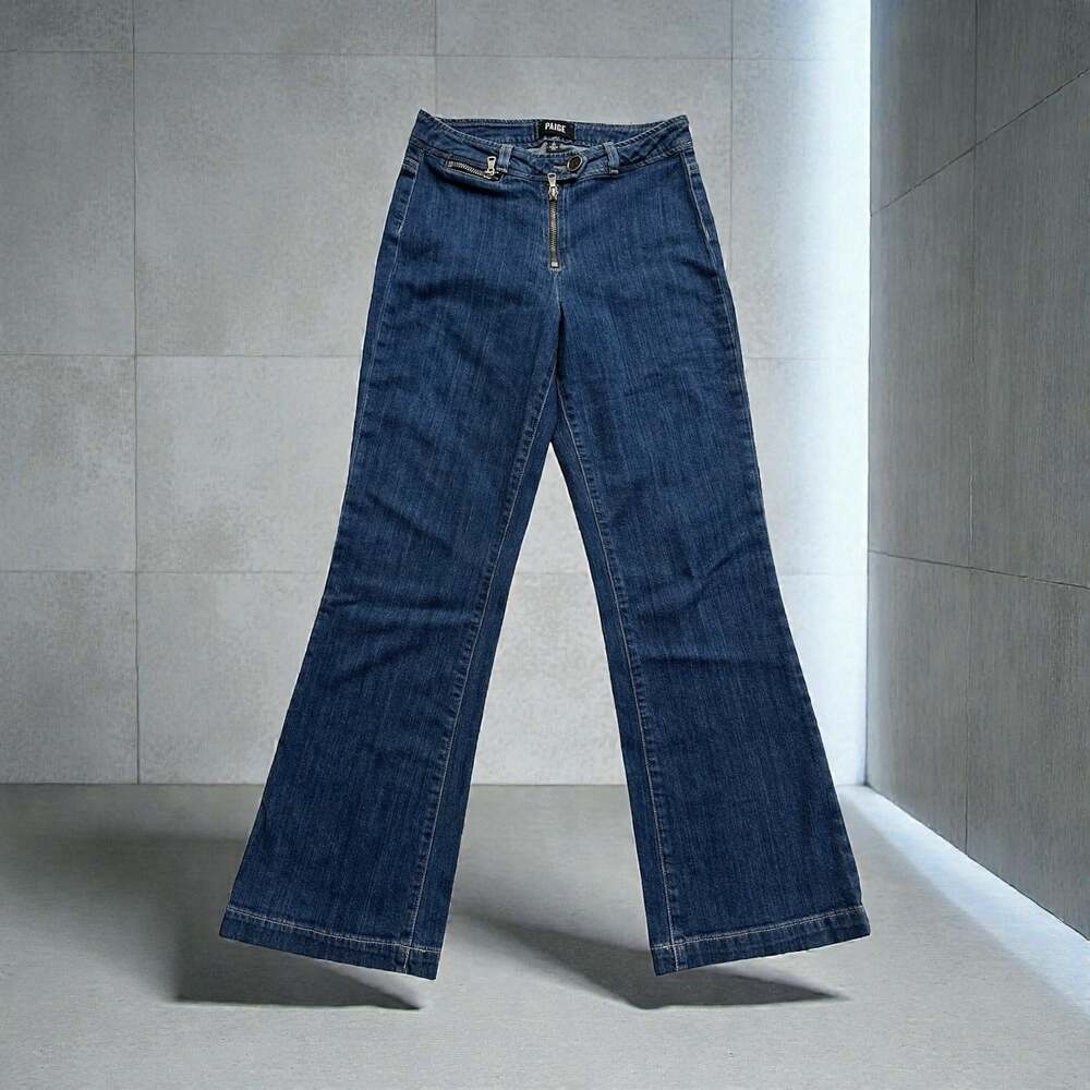 PAIGE Milo Crop Flare Dark Wash Jeans with Front Zippers